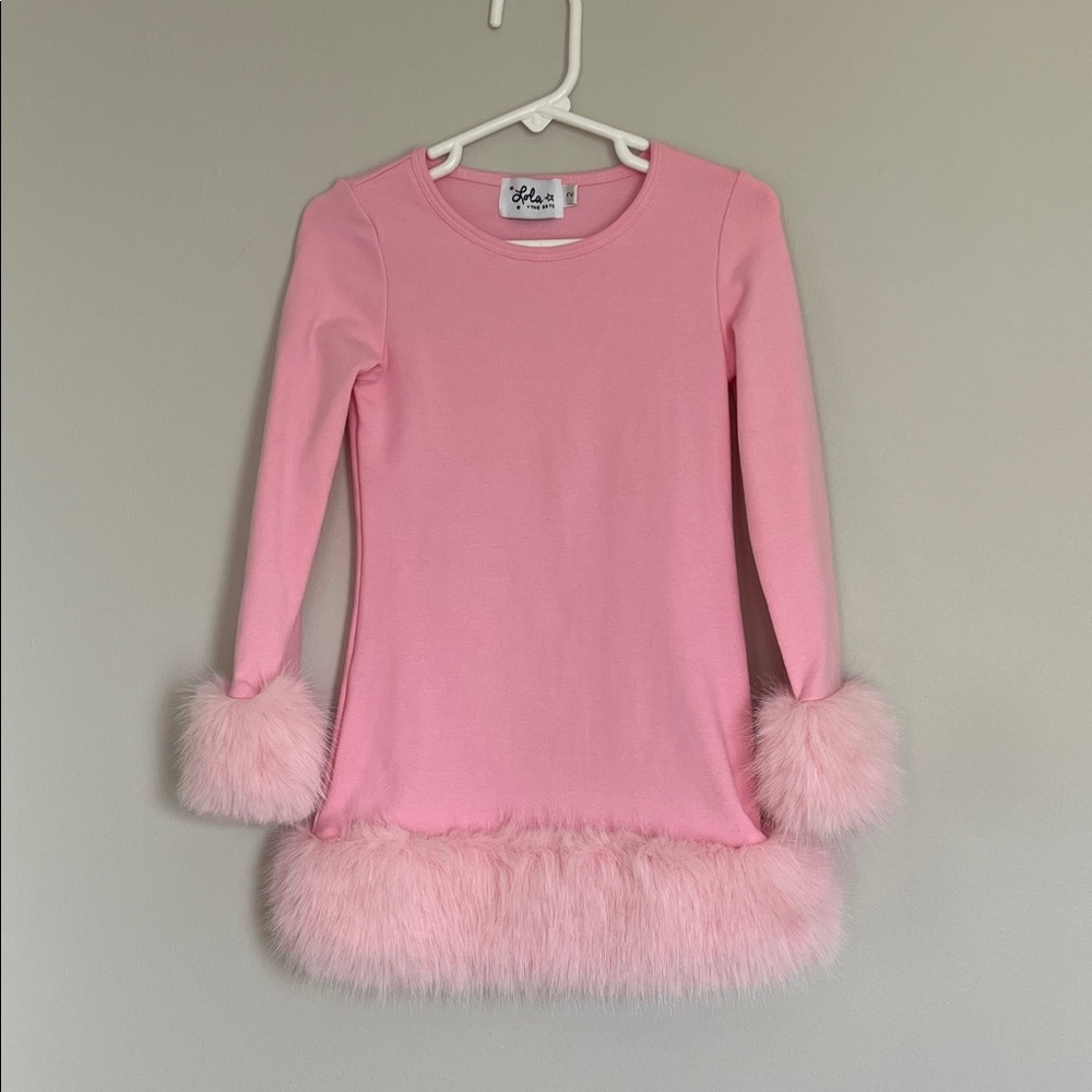 Lola + The Boys “Penelope” Pink Faux Fur Trim Long Sleeve Tee